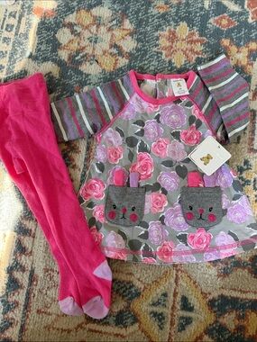 Cuddle Bear Gorgeous Cute 2pc cotton floral dress and hoisery, with BUNNY POCKET